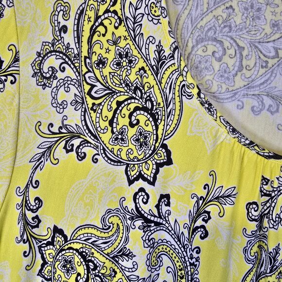 NWT Ruby Rd Blouse Top XL Yellow Black Paisley 3/4 Flutter Bell Sleeve - Picture 3 of 8